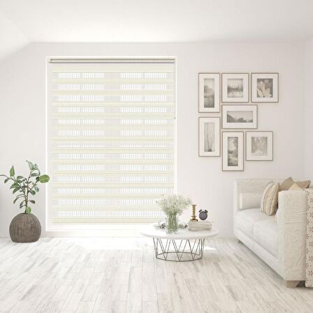 Stor Zebra Perde Minimal Krem İnce Jakarlı Desen Piliseli 1.Kalite Dekoratif Kornişe Kolay Montaj
