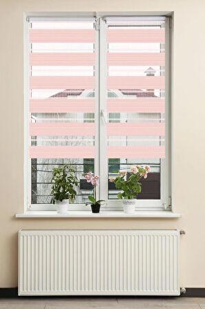 Stor Zebra Perde Modern Pembe Geniş Jakar Desenli Piliseli 1.Kalite Dekoratif Kornişe Kolay Montaj