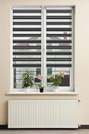 Stor Zebra Perde Klasik Siyah Beyaz Geçişli Desen Piliseli 1.Kalite Dekoratif Kornişe Kolay Montaj