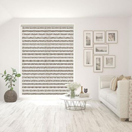 Stor Zebra Perde Geçişli Haki Bej Minimal Desenli Piliseli 1.Kalite Dekoratif Kornişe Kolay Montaj