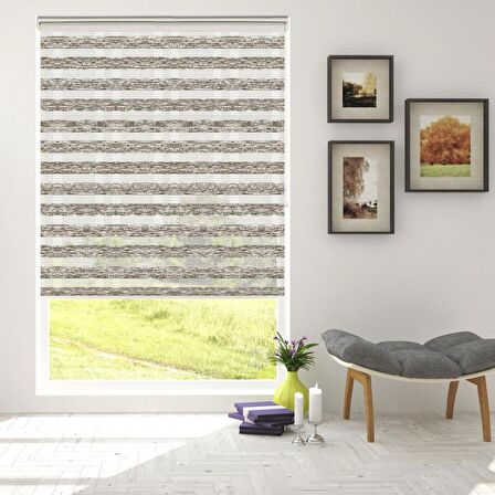 Stor Zebra Perde Geçişli Haki Bej Minimal Desenli Piliseli 1.Kalite Dekoratif Kornişe Kolay Montaj