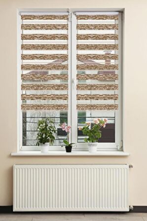 Stor Zebra Perde Geçişli Vizon Vizon Minimal Desenli Piliseli 1.Kalite Dekoratif Kornişe Kolay Montaj
