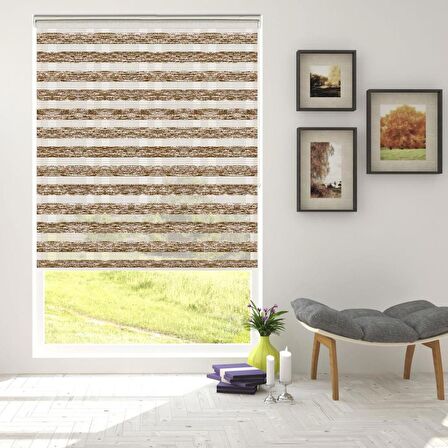 Stor Zebra Perde Geçişli Vizon Vizon Minimal Desenli Piliseli 1.Kalite Dekoratif Kornişe Kolay Montaj