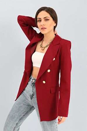 Blazer Fleto Cepli Atlas Kumaş Ceket - Bordo