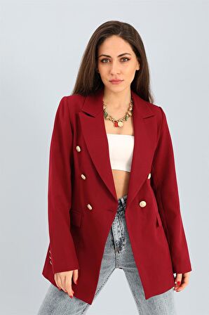 Blazer Fleto Cepli Atlas Kumaş Ceket - Bordo