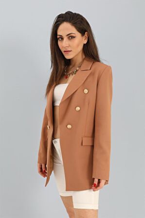 Blazer Fleto Cepli Atlas Kumaş Ceket - Camel