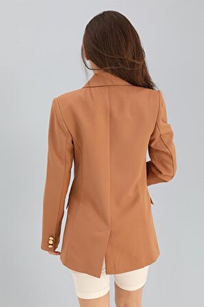 Blazer Fleto Cepli Atlas Kumaş Ceket - Camel