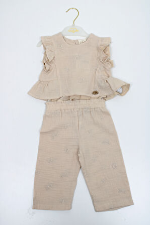 Kız Bebek Aylık Nakışlı Müslin Takım 0869