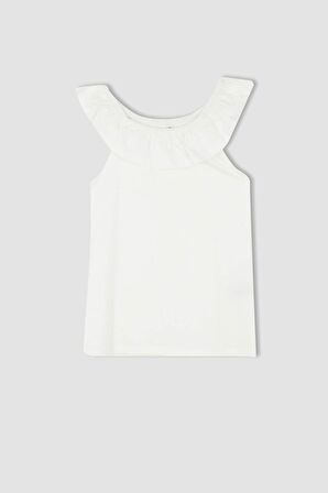 Kız Çocuk Regular Fit Volanlı Pamuklu Atlet X0695A622HSWT34