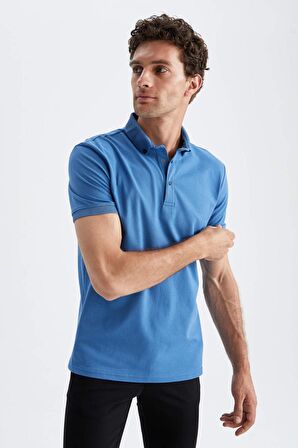 Slim Fit Polo Yaka Basic Kisa Kollu Pamuklu Tisört