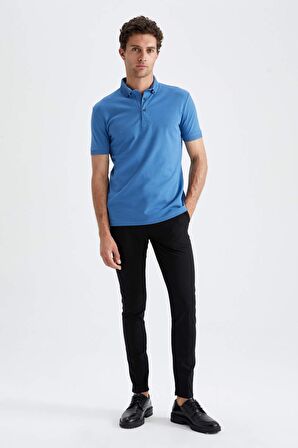 Slim Fit Polo Yaka Basic Kisa Kollu Pamuklu Tisört