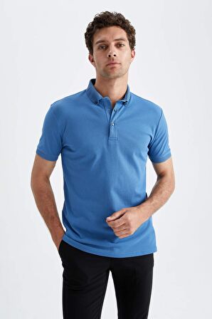 Slim Fit Polo Yaka Basic Kisa Kollu Pamuklu Tisört