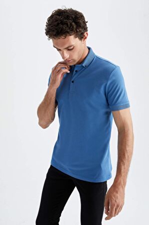 Slim Fit Polo Yaka Basic Kisa Kollu Pamuklu Tisört