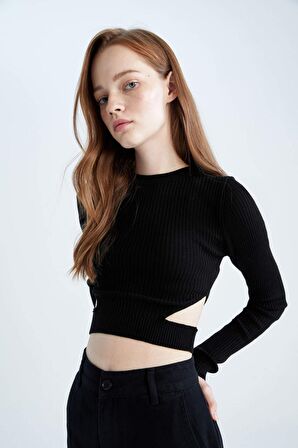 DeFacto Coool Bel Dekolteli Slim Fit Crop Kazak U3149AZ22AUBK27