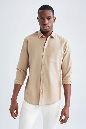 Modern Fit Keten Karisimli Uzun Kollu Gömlek M9435AZ22SMBG239
