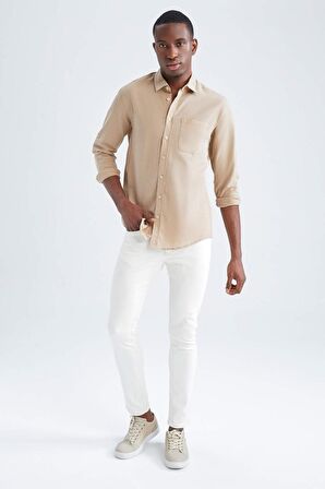 Modern Fit Keten Karisimli Uzun Kollu Gömlek M9435AZ22SMBG239
