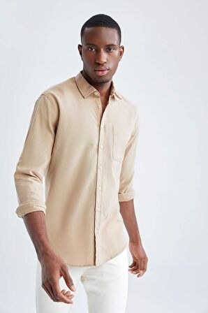Modern Fit Keten Karisimli Uzun Kollu Gömlek M9435AZ22SMBG239