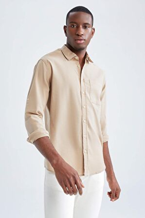 Modern Fit Keten Karisimli Uzun Kollu Gömlek M9435AZ22SMBG239
