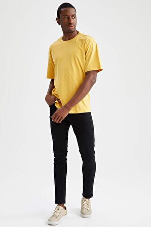 Oversize Fit Bisiklet Yaka %100 Pamuk Tisört
