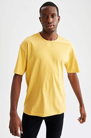 Oversize Fit Bisiklet Yaka %100 Pamuk Tisört