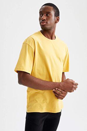 Oversize Fit Bisiklet Yaka %100 Pamuk Tisört