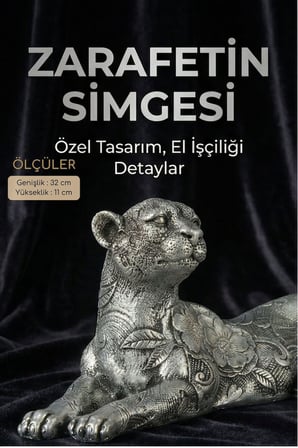 Biblo Dekoratif Heykel Leopar Biblosu Gümüş Eskitme Renk Model 38