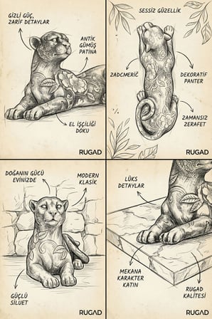 Biblo Dekoratif Heykel Leopar Biblosu Gümüş Eskitme Renk Model 38