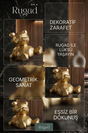 Biblo Dekoratif Heykel Ayı Biblosu Altın Renk Model 39