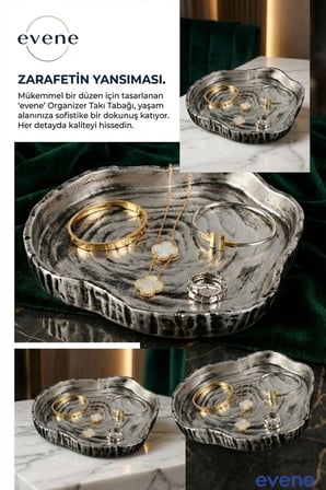 Takı Organizer Makyaj Düzenleyici Kozmetik Organizer Dekoratif Tabak Gümüş Eskitme Renk Model 1