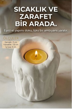 Mumluk Şamdan Ince Mum Uyumlu Gümüş Eskitme Renk Model 30