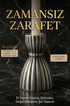 Mumluk Şamdan Ince Mum Uyumlu Altın Eskitme Renk Model 47