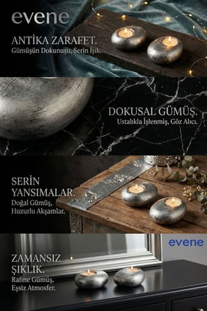 Mumluk Şamdan Ince Mum Uyumlu Gümüş Eskitme Renk Model 50