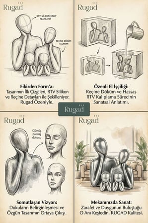 Biblo Heykel Çocuk Silüeti Heykel Seti Altın Renk Model 13