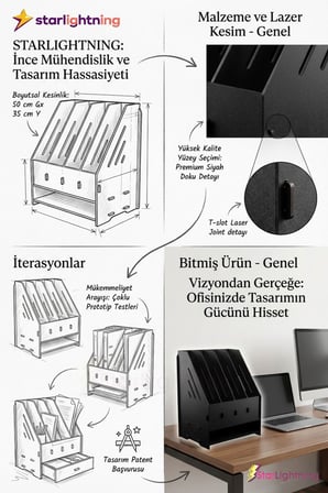 Masa Düzenleyici Organizer Evrak Rafı Masaüstü Organizer Siyah Renk Model 7