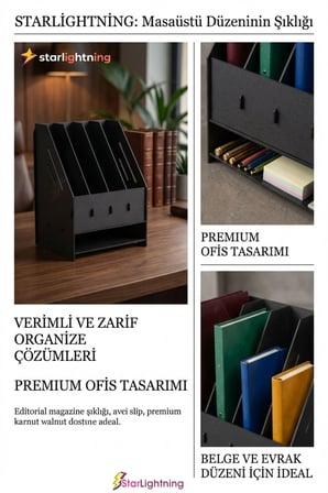 Masa Düzenleyici Organizer Evrak Rafı Masaüstü Organizer Siyah Renk Model 7