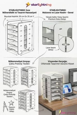 Masa Düzenleyici Organizer Evrak Rafı Masaüstü Organizer Açık Meşe Renk Model 16