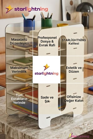 Masa Düzenleyici Organizer Evrak Rafı Masaüstü Organizer Açık Meşe Renk Model 16