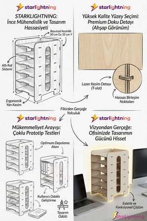 Masa Düzenleyici Organizer Evrak Rafı Masaüstü Organizer Açık Meşe Renk Model 16