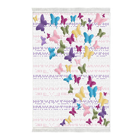 Alanur Star Kaymaz Pamuk Tabanlı Saçaklı Dijital Halı Multi