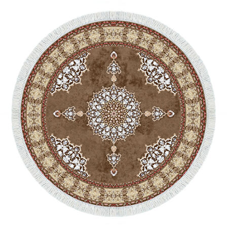 Alanur Yıldız Kaymaz Deri Tabanlı Saçaklı Dijital Halı Yuvarlak