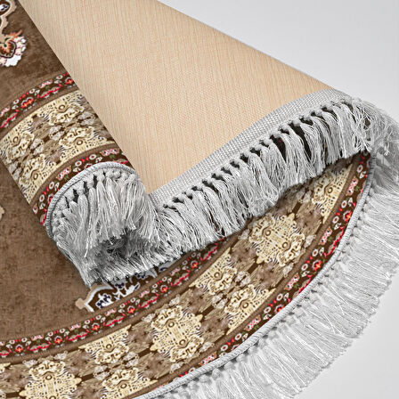 Alanur Yıldız Kaymaz Deri Tabanlı Saçaklı Dijital Halı Yuvarlak