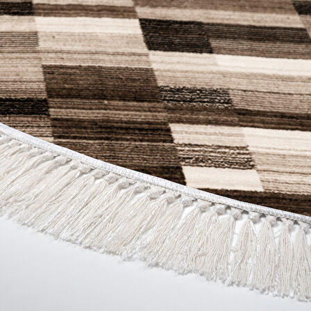 Alanur Star Kaymaz Pamuk Tabanlı Saçaklı Dijital Halı Yuvarlak