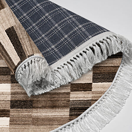 Alanur Star Kaymaz Pamuk Tabanlı Saçaklı Dijital Halı Yuvarlak