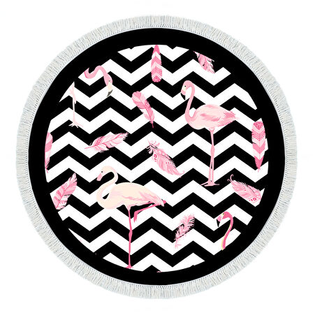 Alanur Yıldız Kaymaz Deri Tabanlı Saçaklı Dijital Halı Yuvarlak