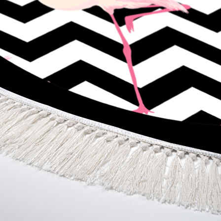 Alanur Yıldız Kaymaz Deri Tabanlı Saçaklı Dijital Halı Yuvarlak