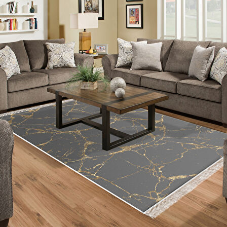 Alanur Yıldız Deri Tabanlı Saçaklı Dijital Halı Yuvarlak