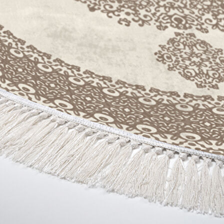 Alanur Star Kaymaz Pamuk Tabanlı Saçaklı Dijital Halı Yuvarlak