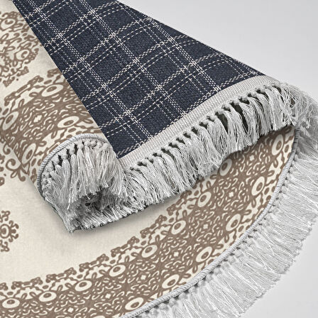 Alanur Star Kaymaz Pamuk Tabanlı Saçaklı Dijital Halı Yuvarlak