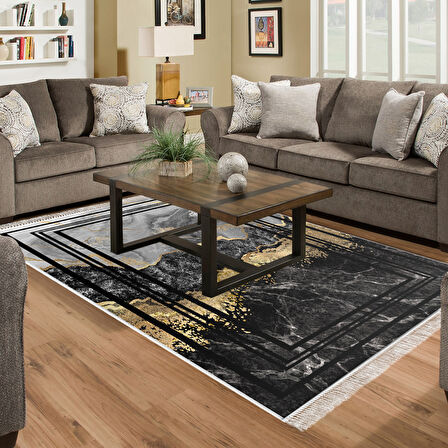 Alanur Trend Keçe Tabanlı Saçaklı Dijital Halı Yuvarlak