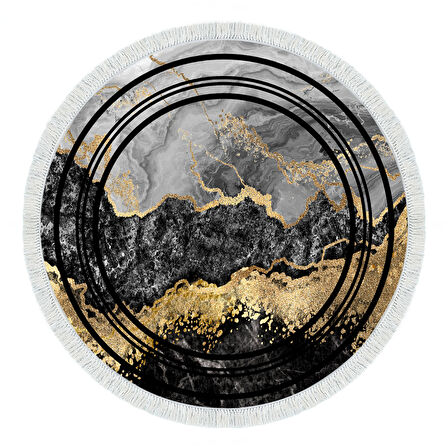 Alanur Trend Keçe Tabanlı Saçaklı Dijital Halı Yuvarlak